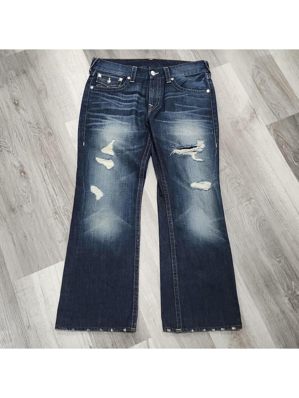 True Religion Bootcut Dark Wash Baggy Wide Loose Skate Distressed 34(37x30)